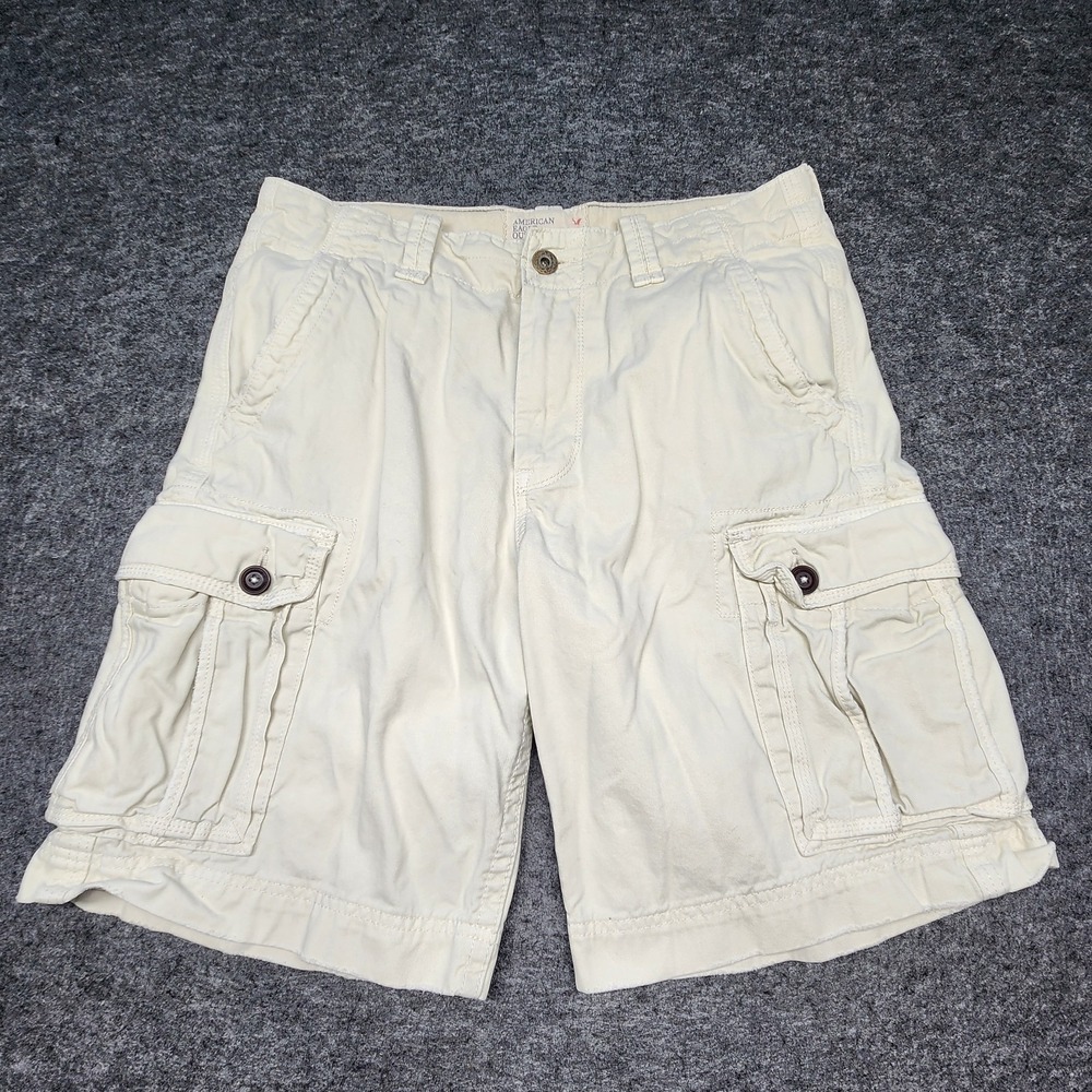 American Eagle Mens Classic Length Cargo Shorts Stone Khaki Baggy Skater 33
